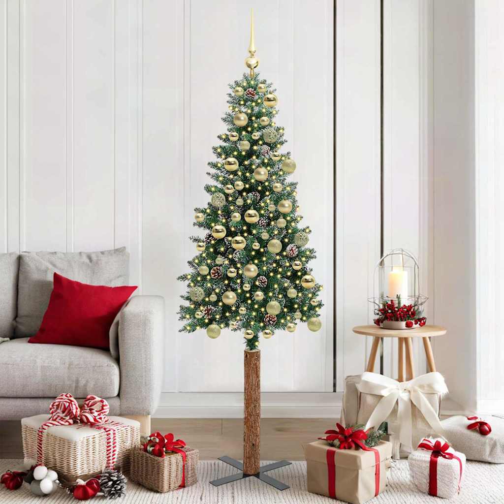 Slim Christmas Tree with 300 LEDs Green and White 180 cm