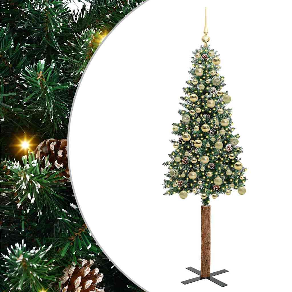 Slim Christmas Tree with 300 LEDs Green and White 180 cm