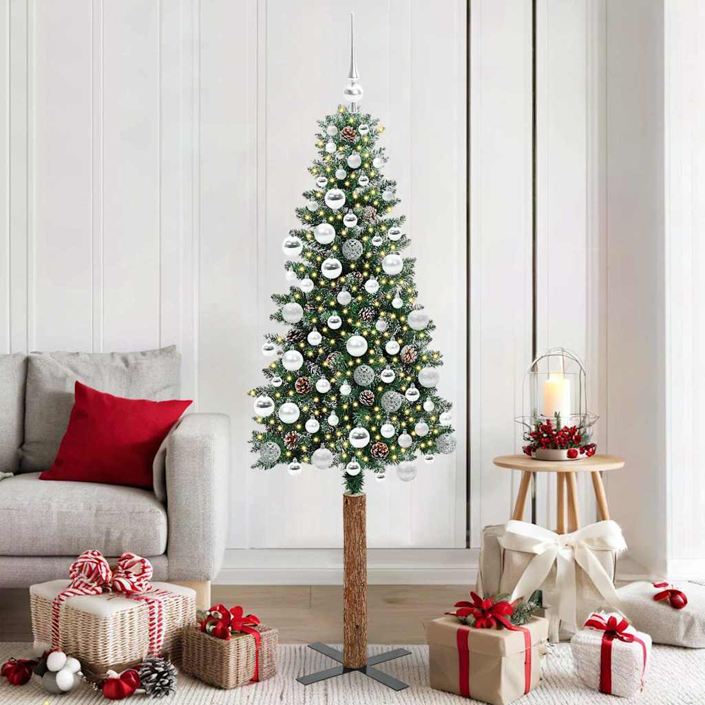 Slim Christmas Tree with 300 LEDs Green and White 180 cm