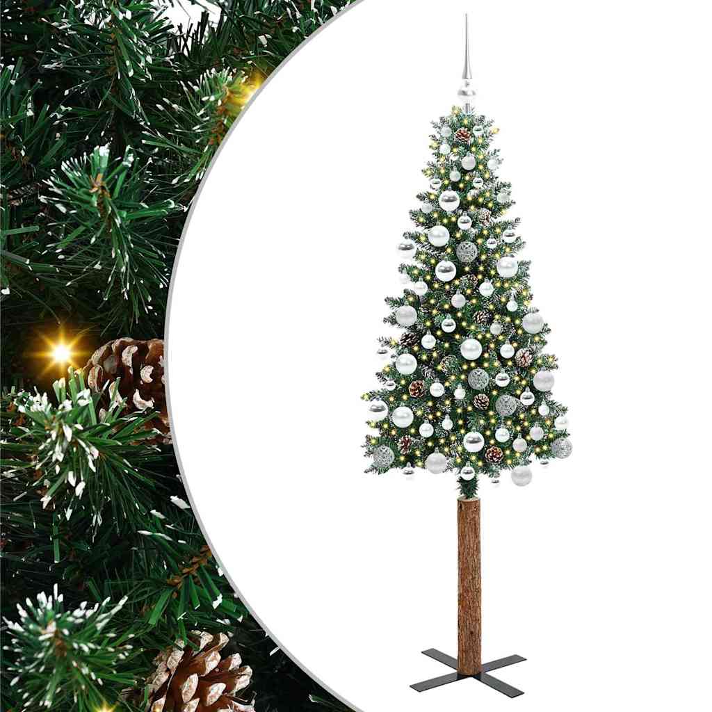 Slim Christmas Tree with 300 LEDs Green and White 180 cm