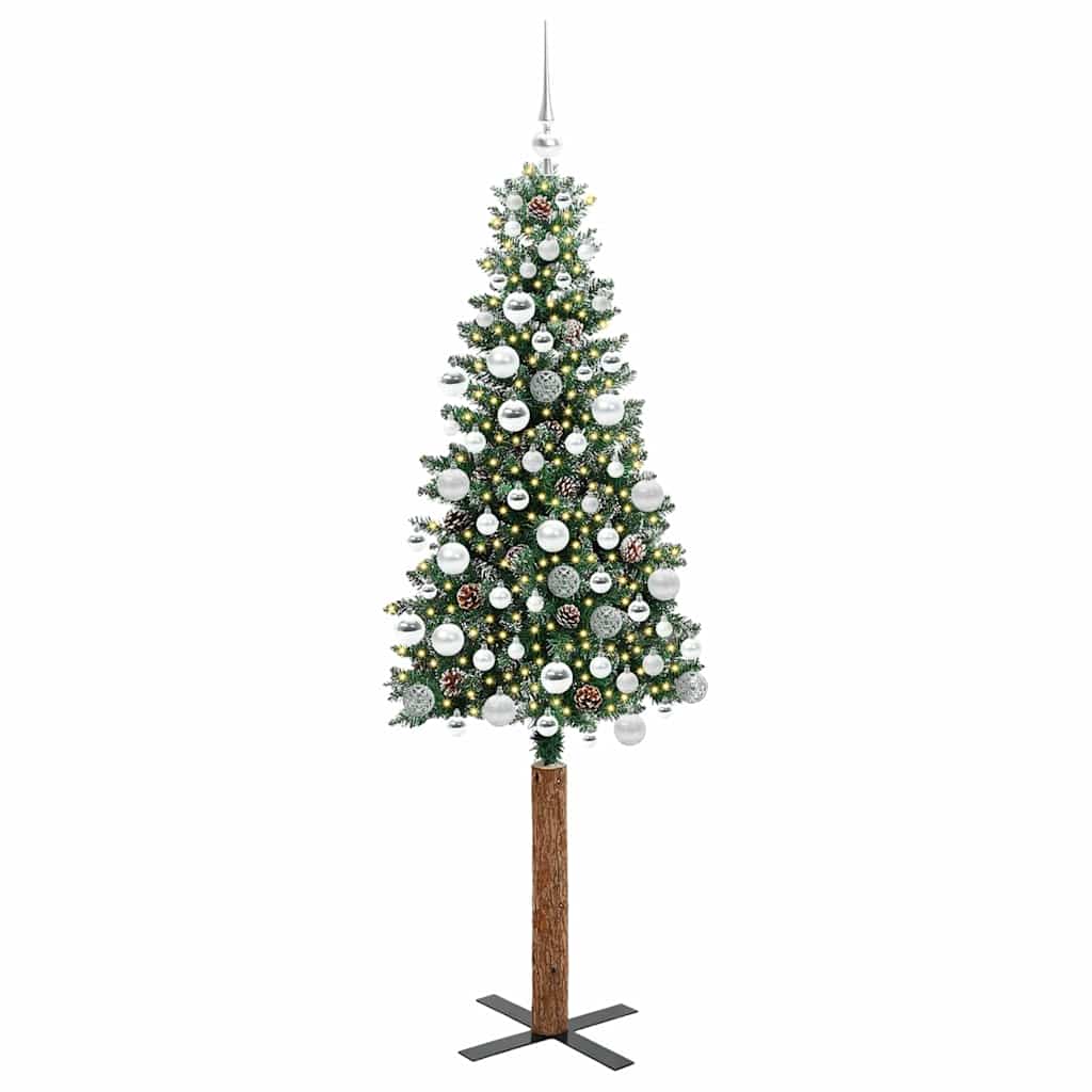 Slim Christmas Tree with 300 LEDs Green and White 180 cm