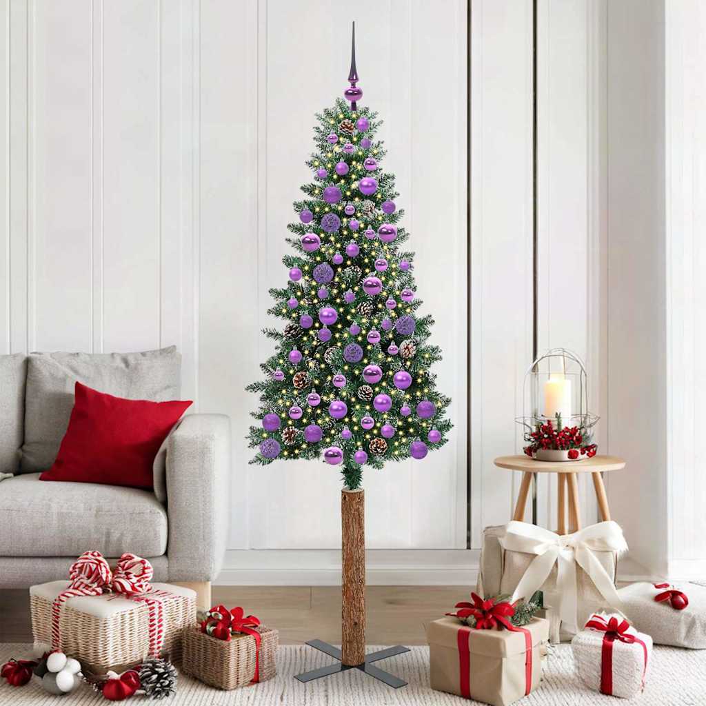 Slim Christmas Tree with 300 LEDs Green and White 180 cm