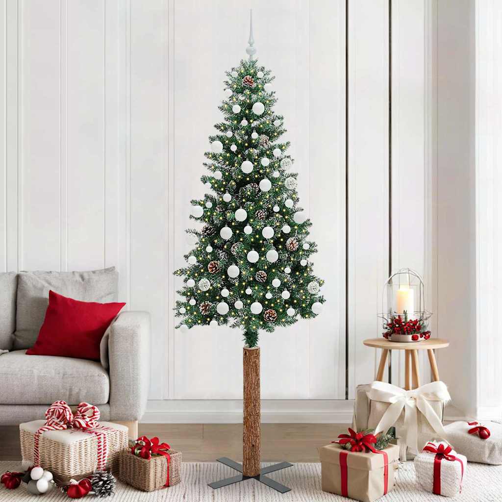 Slim Christmas Tree with 300 LEDs Green and White 210 cm