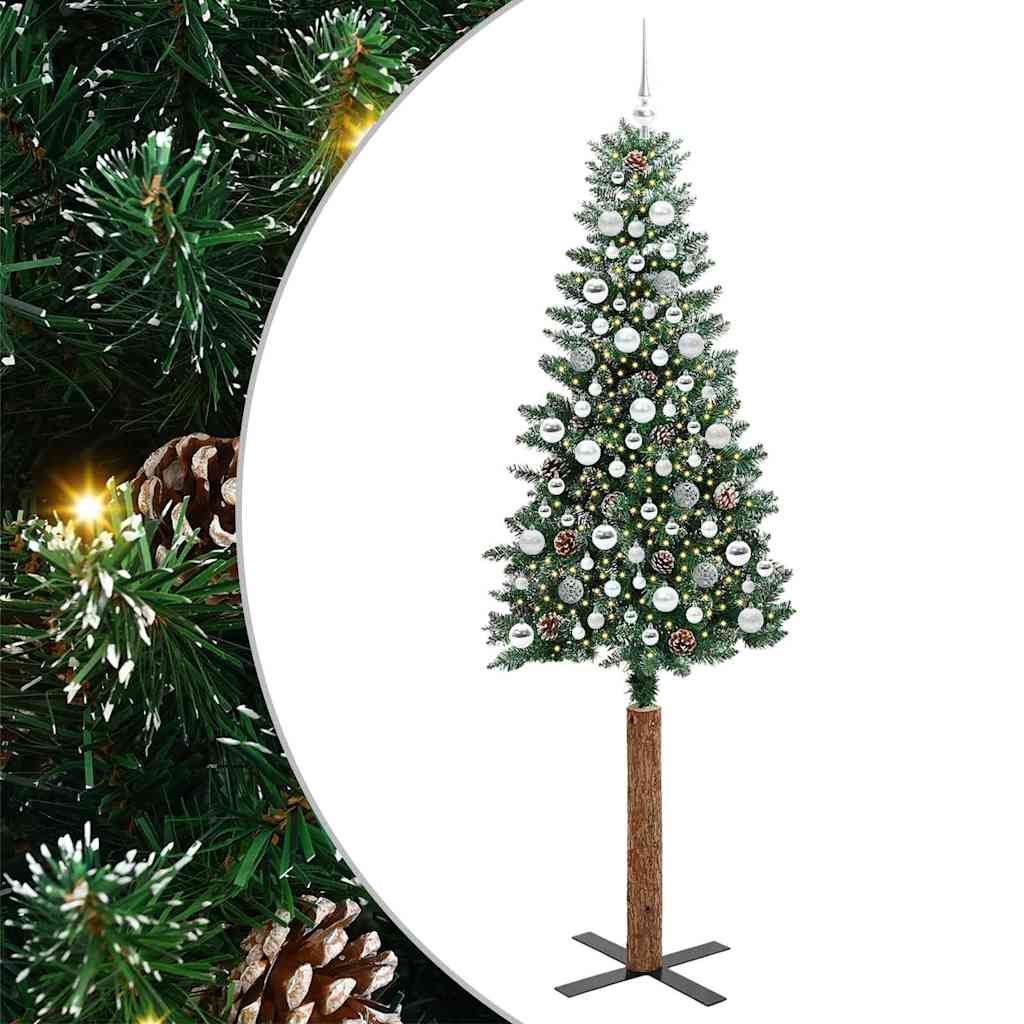 Slim Christmas Tree with 300 LEDs Green and White 210 cm