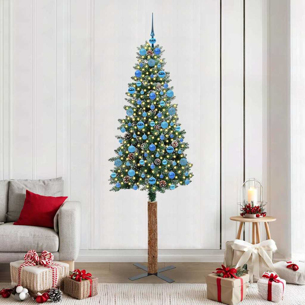 Slim Christmas Tree with 300 LEDs Green and White 210 cm