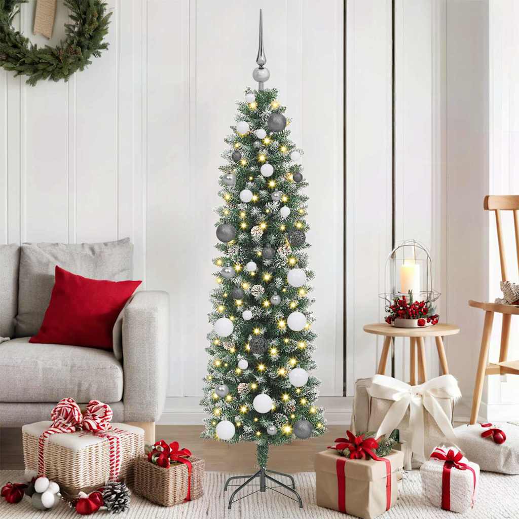 Artificial Slim Christmas Tree with 150 LEDs Green 150 cm