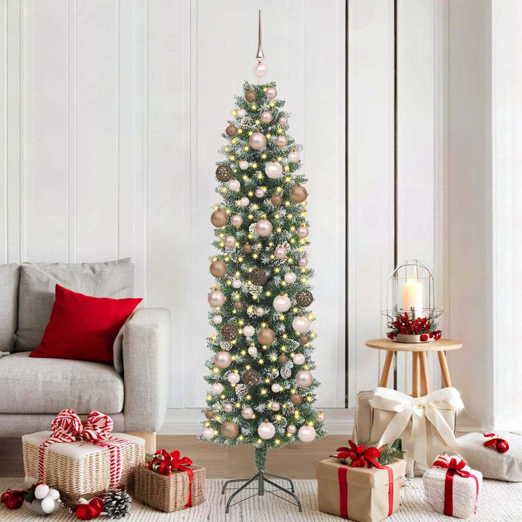 Artificial Slim Christmas Tree with 300 LEDs Green 180 cm