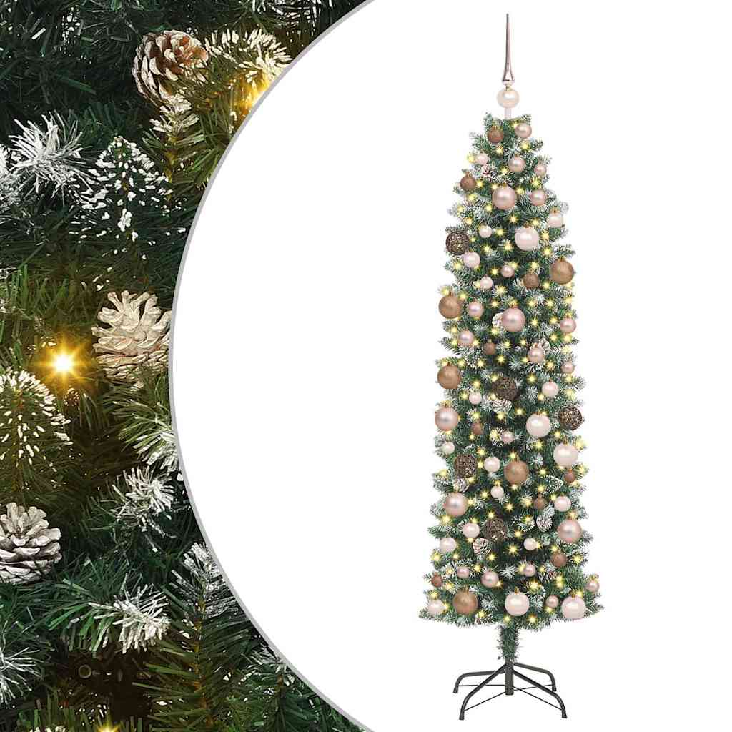 Artificial Slim Christmas Tree with 300 LEDs Green 180 cm