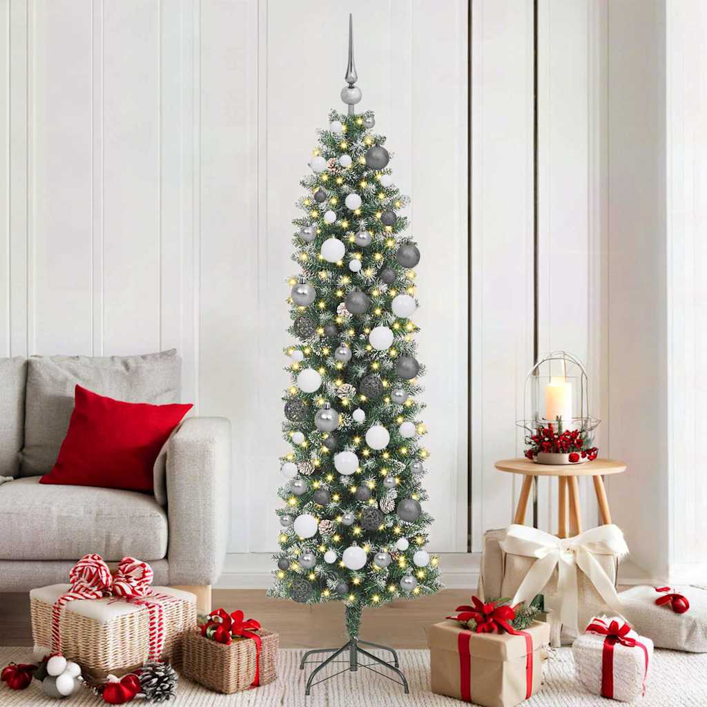 Artificial Slim Christmas Tree with 300 LEDs Green 180 cm