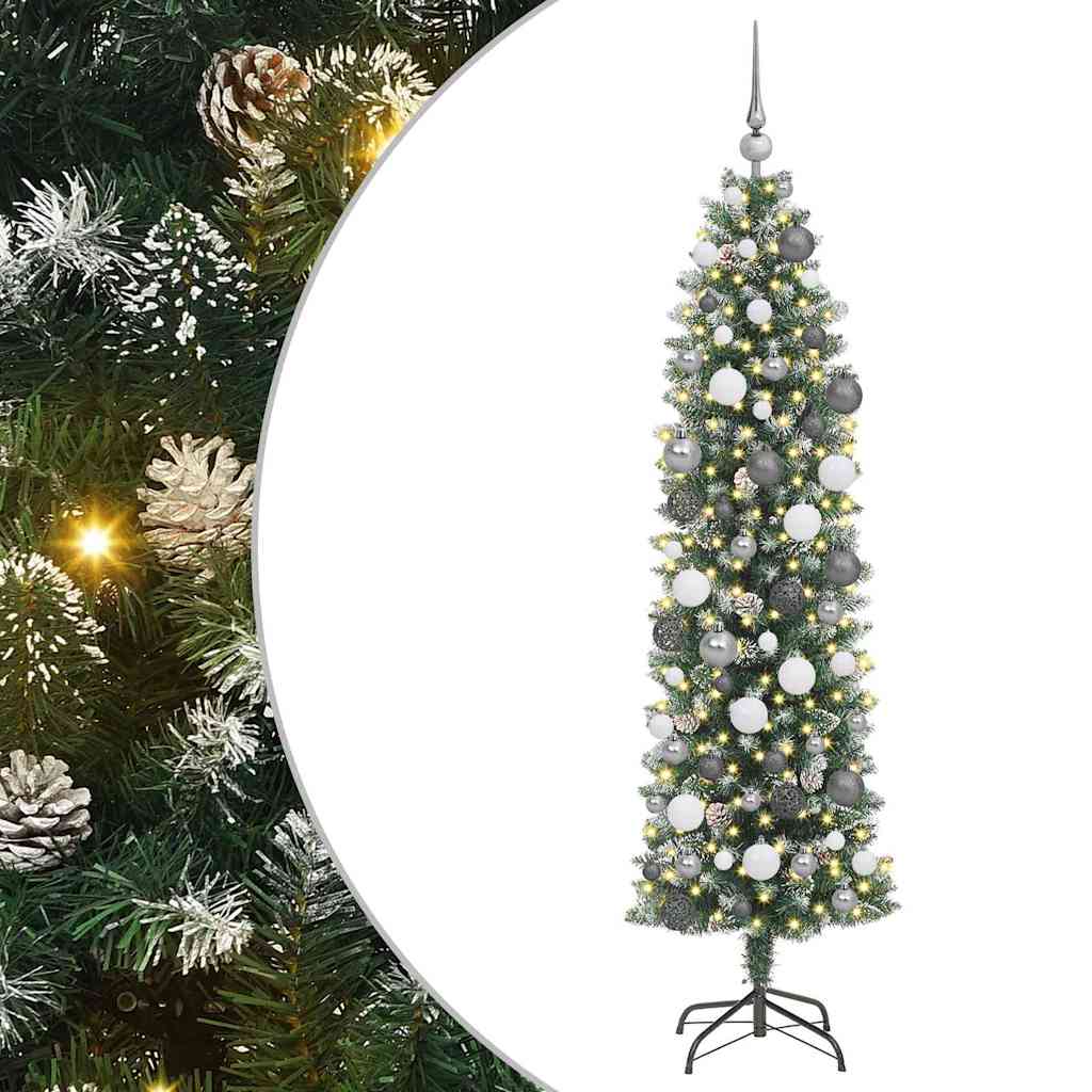 Artificial Slim Christmas Tree with 300 LEDs Green 180 cm