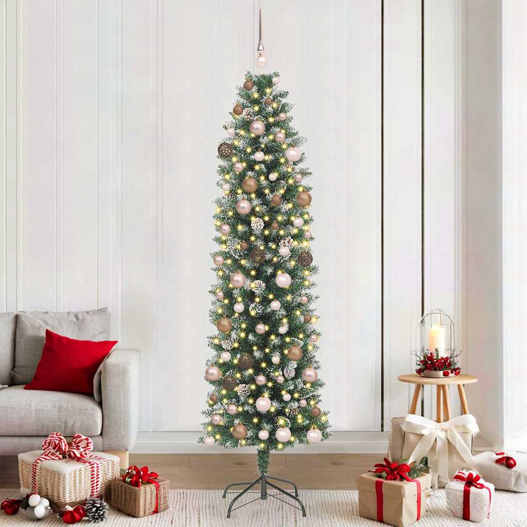 Artificial Slim Christmas Tree with 300 LEDs Green 210 cm