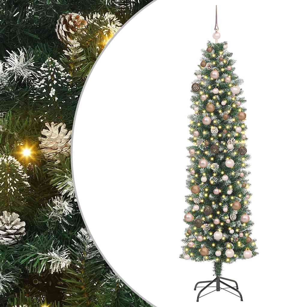 Artificial Slim Christmas Tree with 300 LEDs Green 210 cm