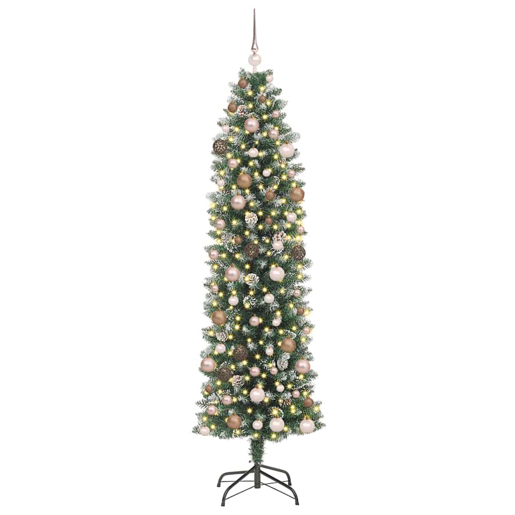 Artificial Slim Christmas Tree with 300 LEDs Green 210 cm