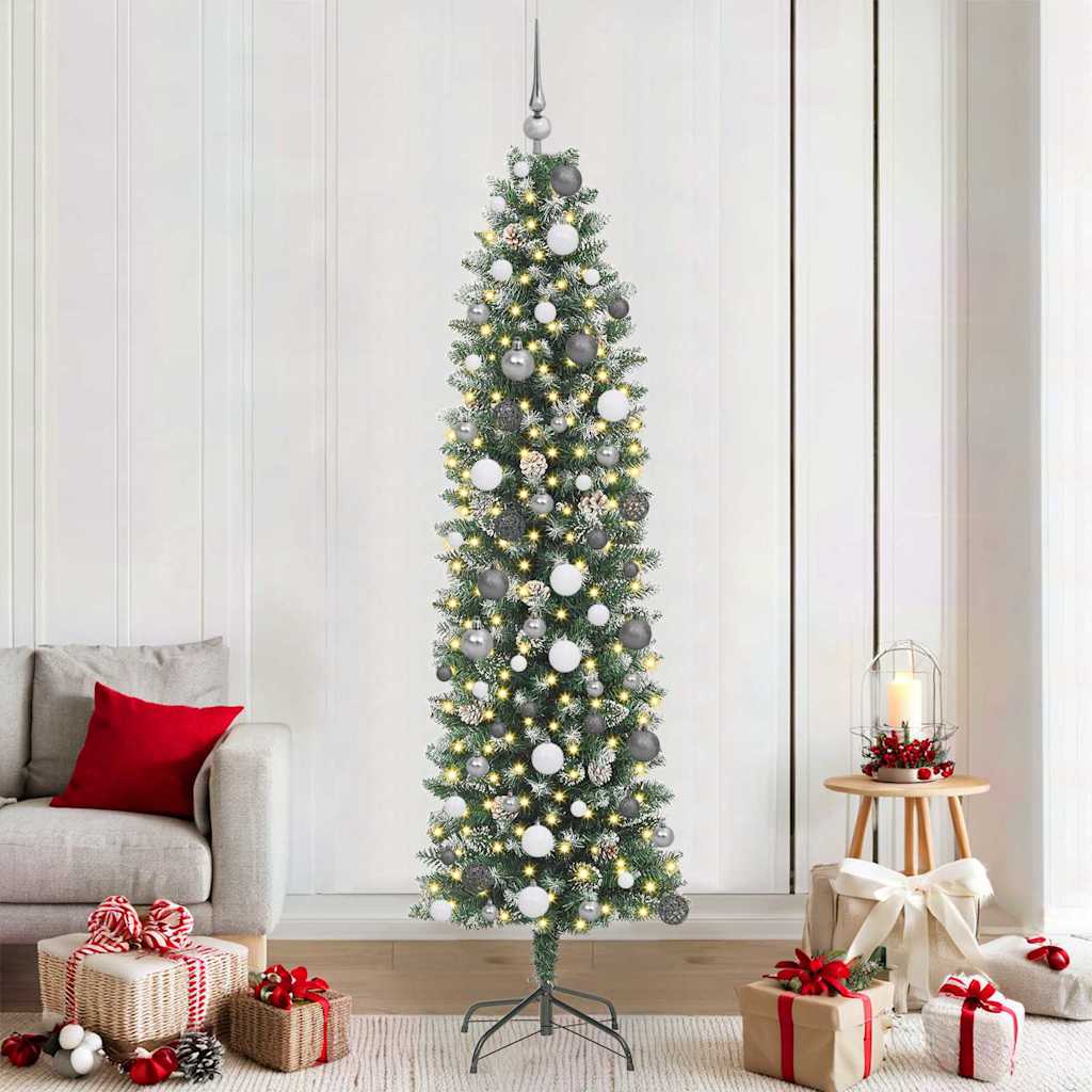 Artificial Slim Christmas Tree with 300 LEDs Green 210 cm
