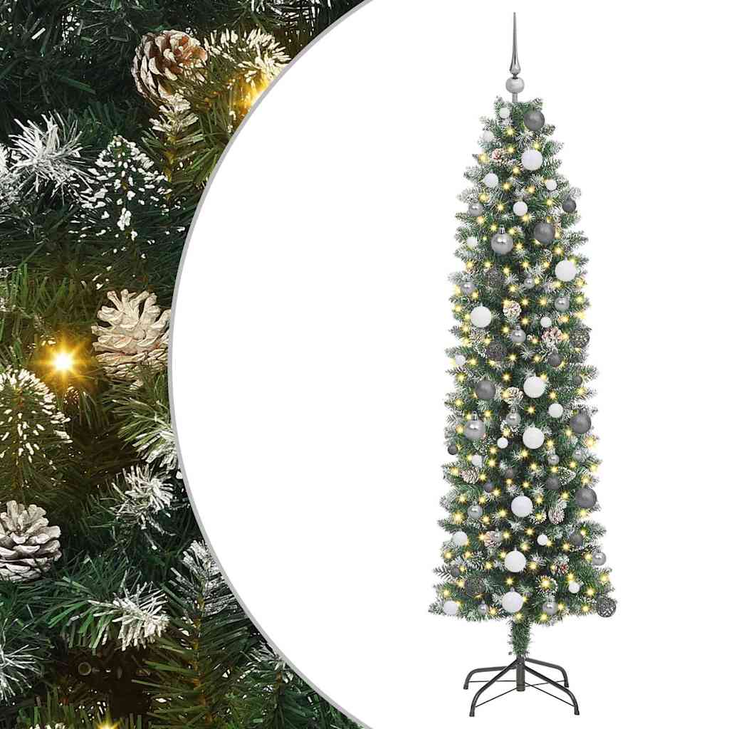Artificial Slim Christmas Tree with 300 LEDs Green 210 cm