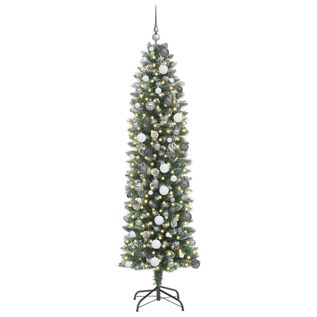 Artificial Slim Christmas Tree with 300 LEDs Green 210 cm