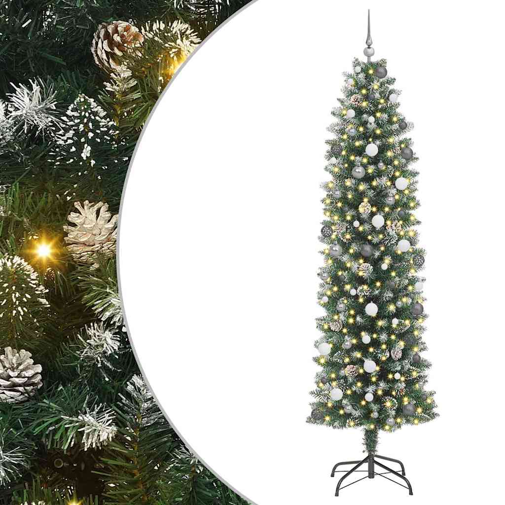 Artificial Slim Christmas Tree with 300 LEDs Green 240 cm