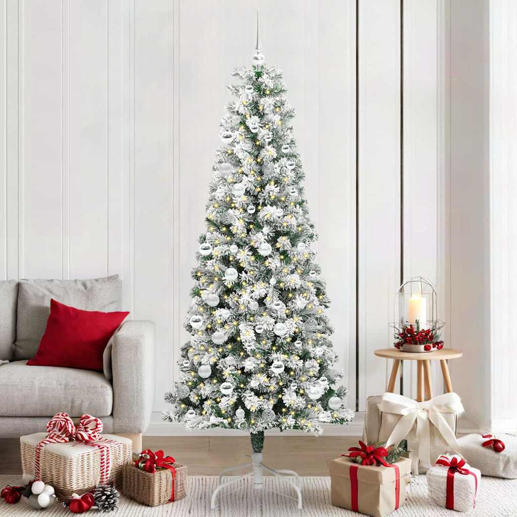 Artificial Hinged Christmas Tree Green and white 210 cm