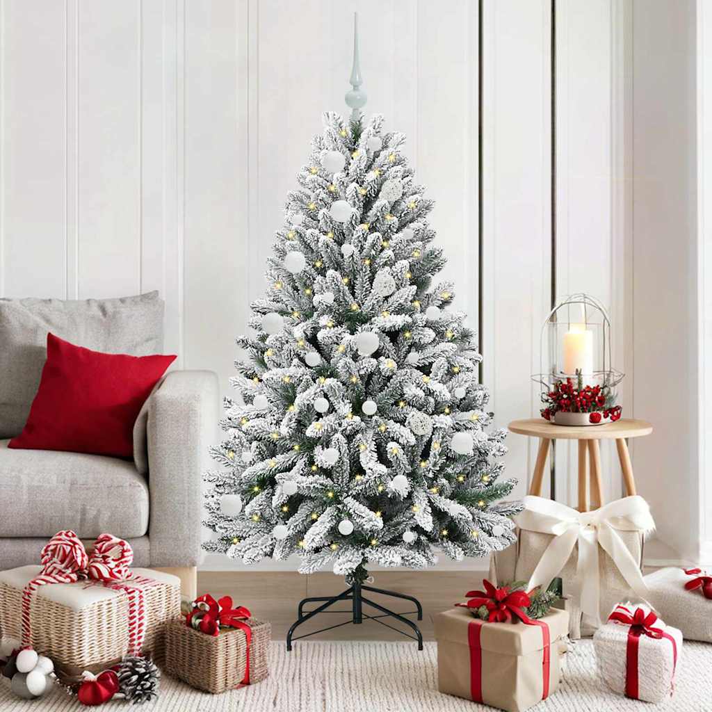 Artificial Christmas Tree Green and White 150 cm PVC and Metal