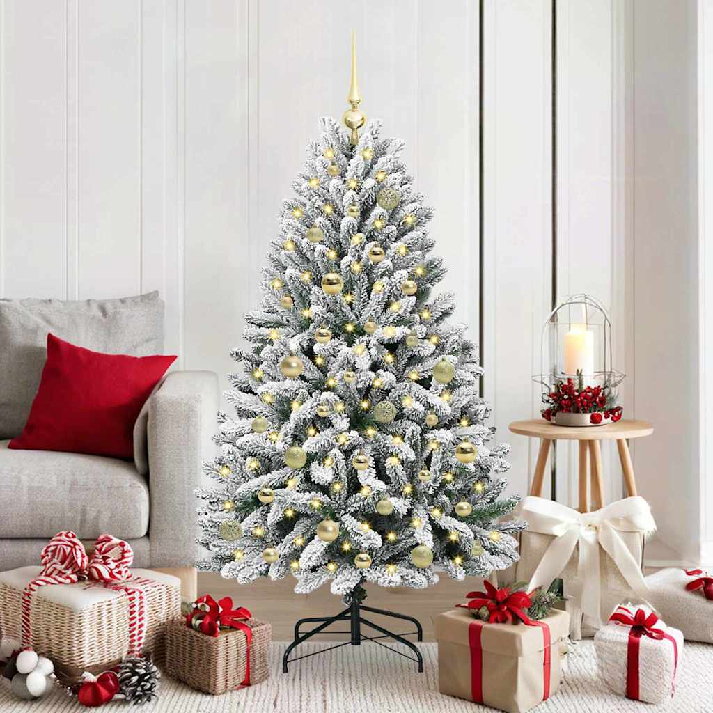Artificial Christmas Tree Green and White 150 cm PVC and Metal