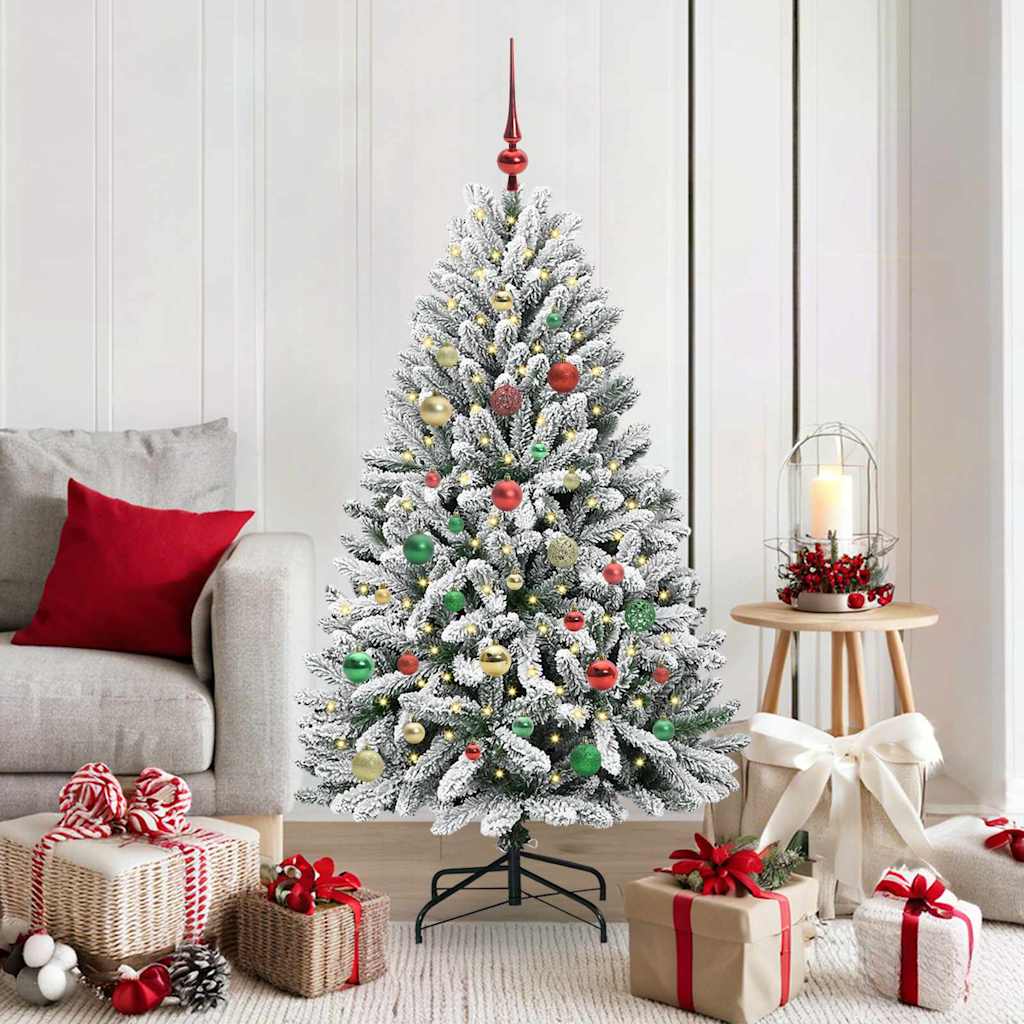 Artificial Christmas Tree Green and White 150 cm PVC and Metal