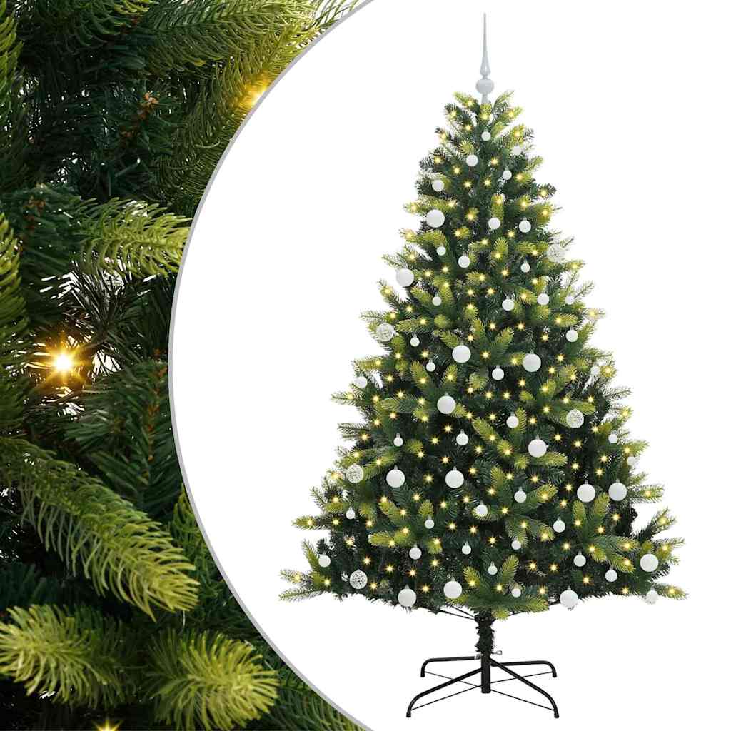 Artificial Hinged Christmas Tree 300 LEDs Green 180 cm