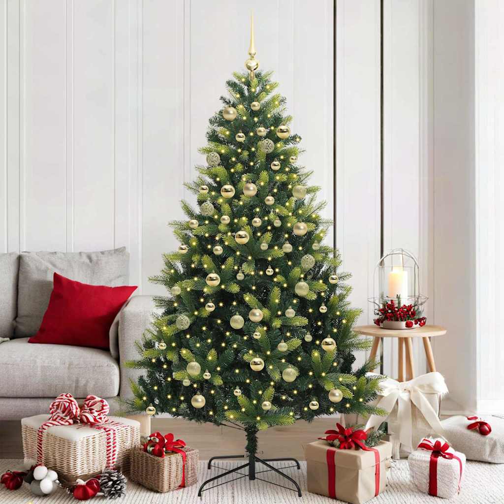 Artificial Hinged Christmas Tree 300 LEDs Green 180 cm