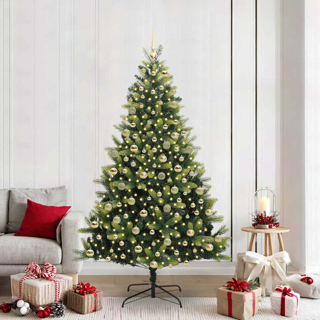 Artificial Hinged Christmas Tree 300 LEDs Green 210 cm
