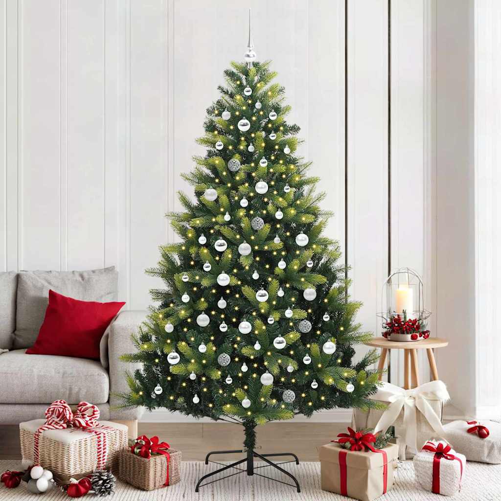 Artificial Hinged Christmas Tree 300 LEDs Green 210 cm