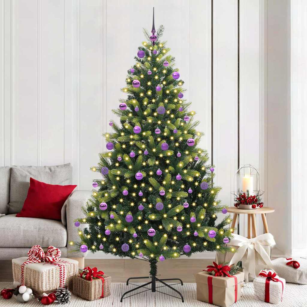 Artificial Hinged Christmas Tree 300 LEDs Green 210 cm