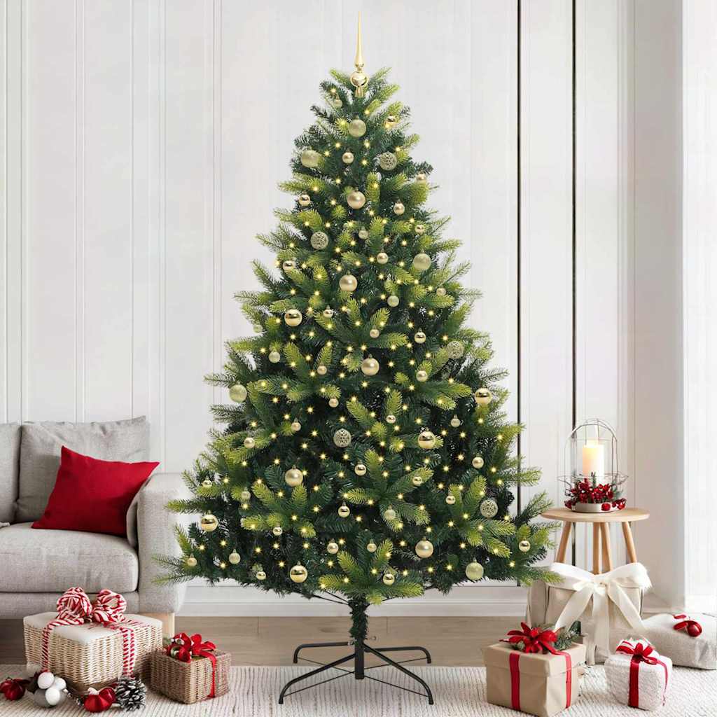 Artificial Hinged Christmas Tree 300 LEDs Green 240 cm