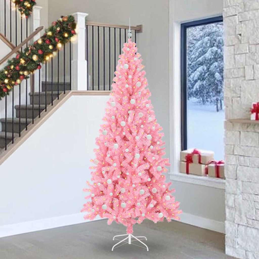 Christmas Tree with 300 LEDs with Stand Pink 240 cm PVC