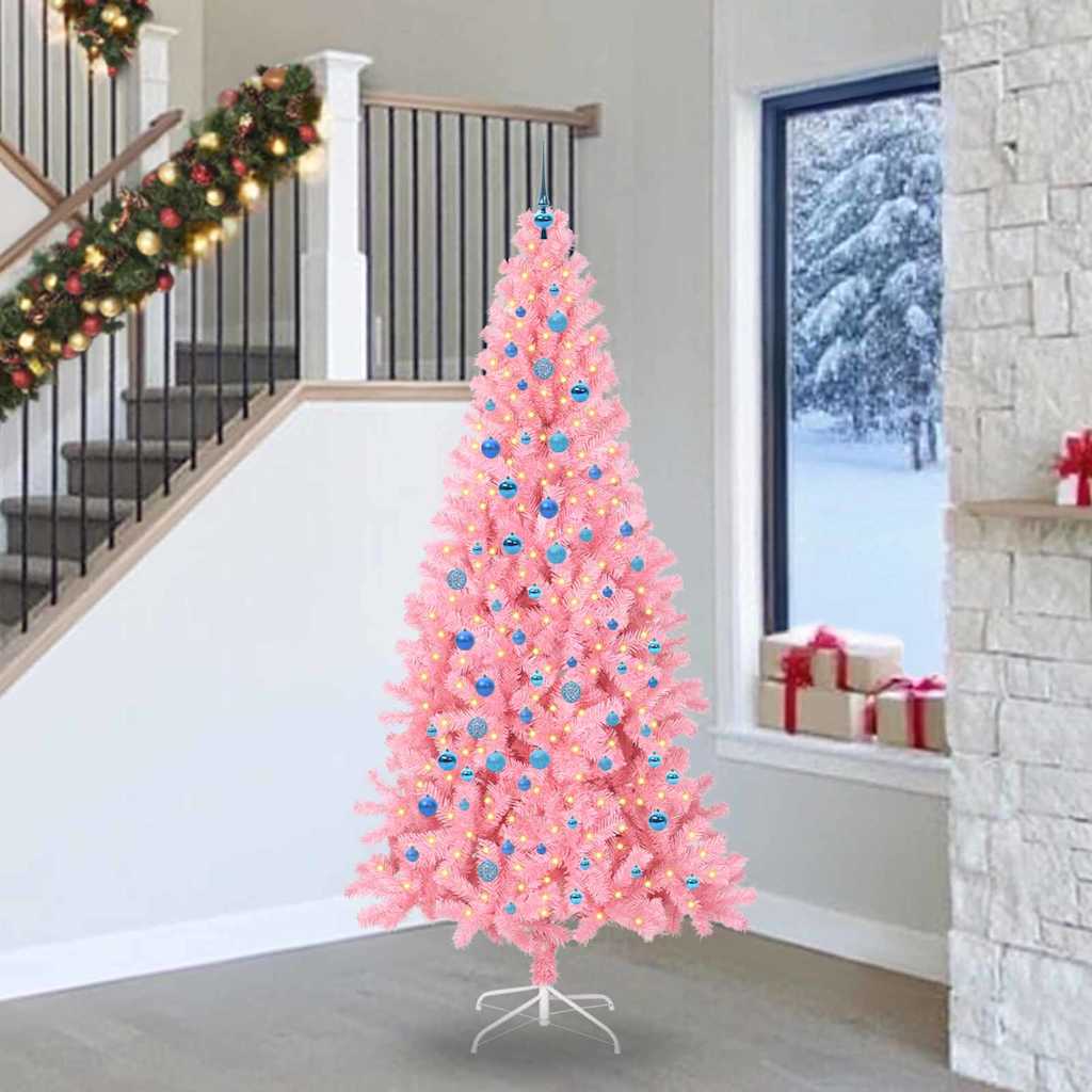 Christmas Tree with 300 LEDs with Stand Pink 240 cm PVC