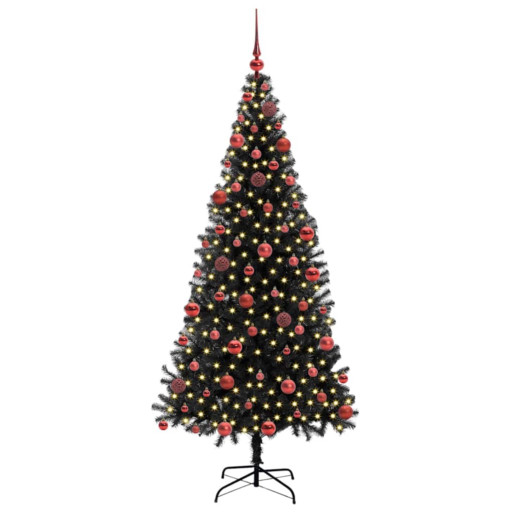 Christmas Tree with 300 LEDs with Stand Black 180 cm PVC