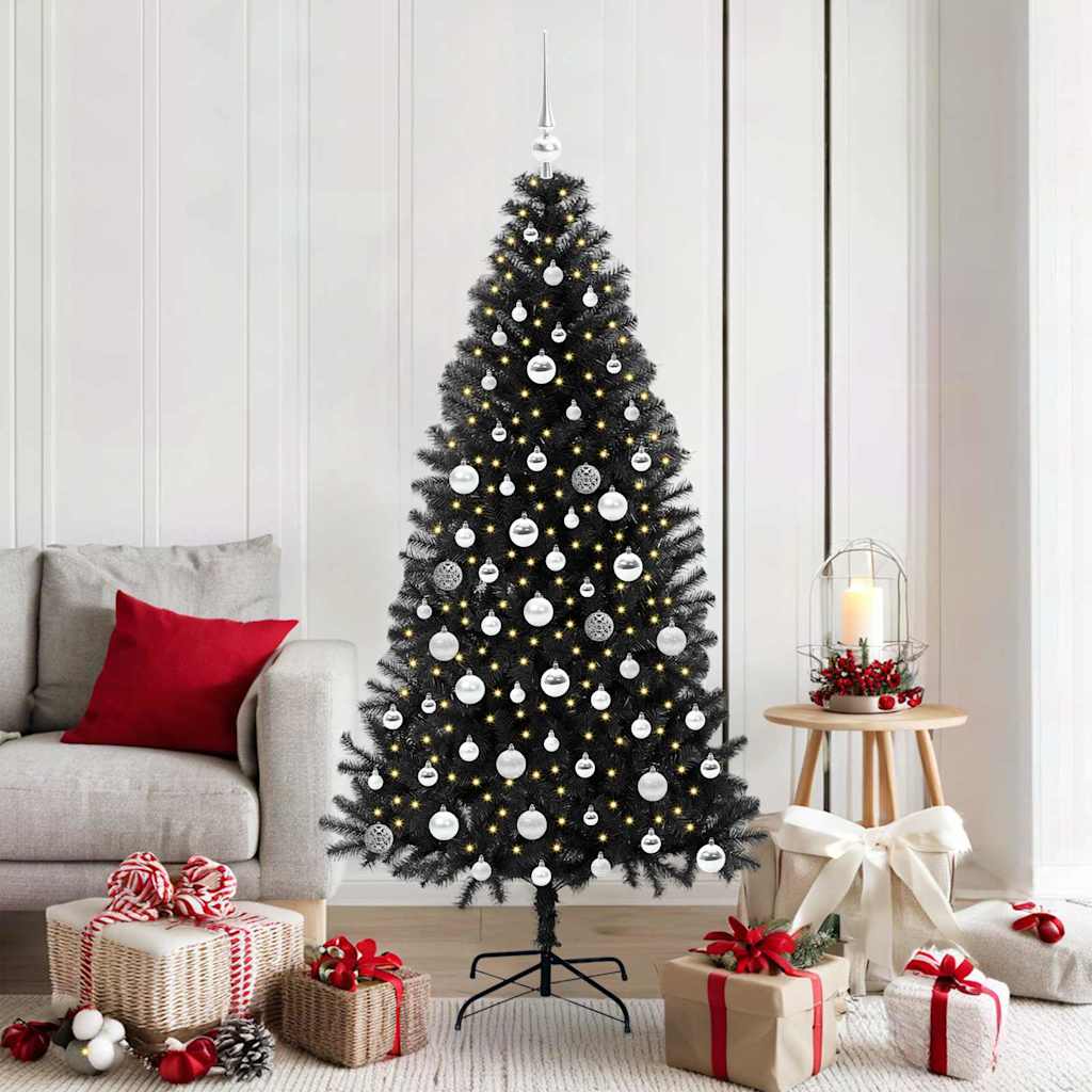 Christmas Tree with 300 LEDs with Stand Black 180 cm PVC