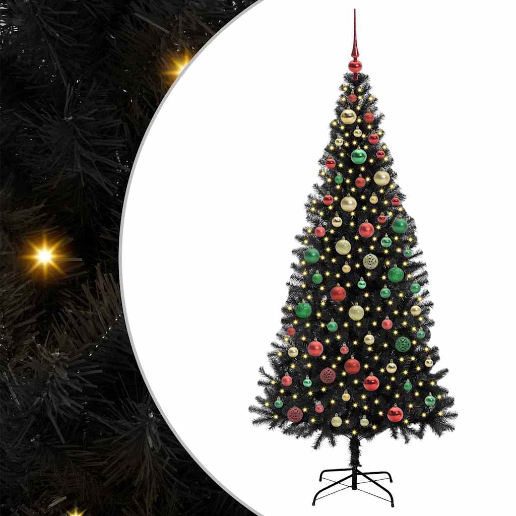 Christmas Tree with 300 LEDs with Stand Black 180 cm PVC