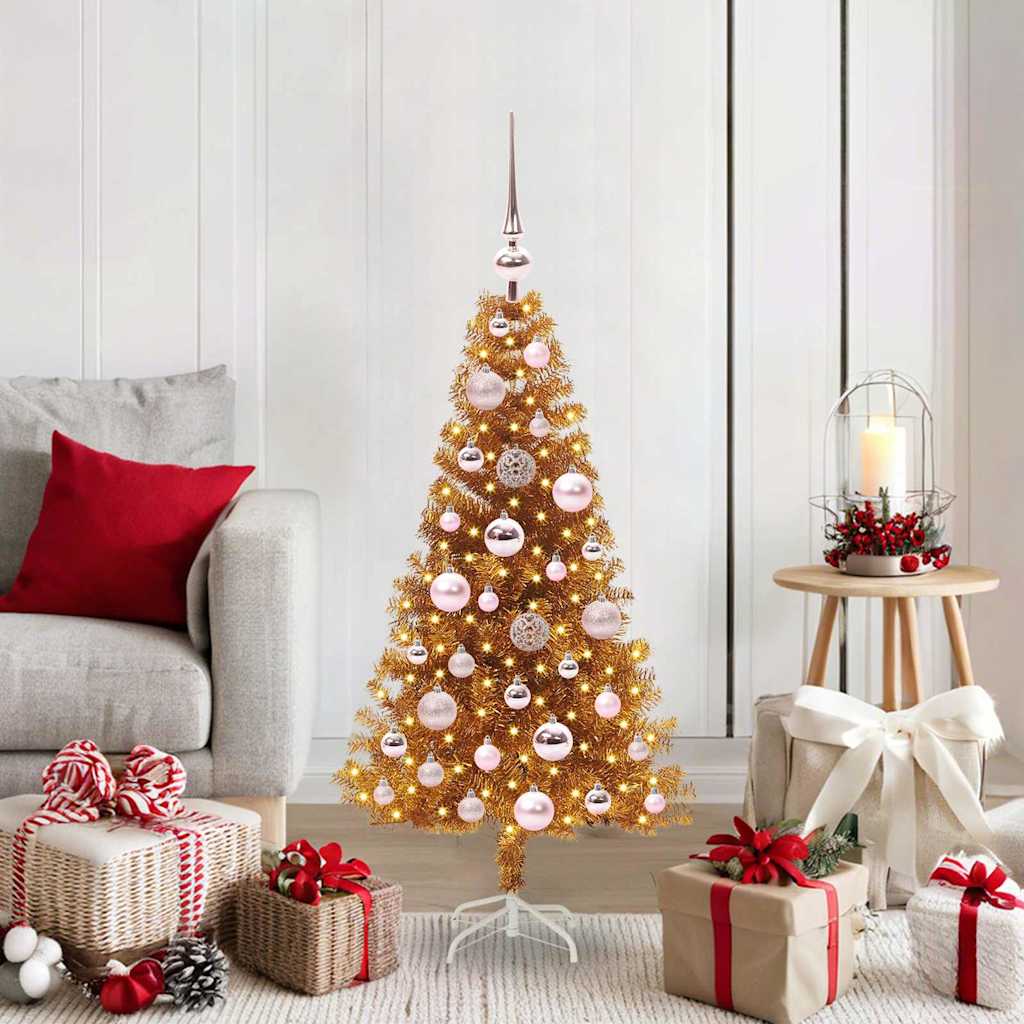 Christmas Tree with 150 LEDs with Stand Gold 120 cm PET
