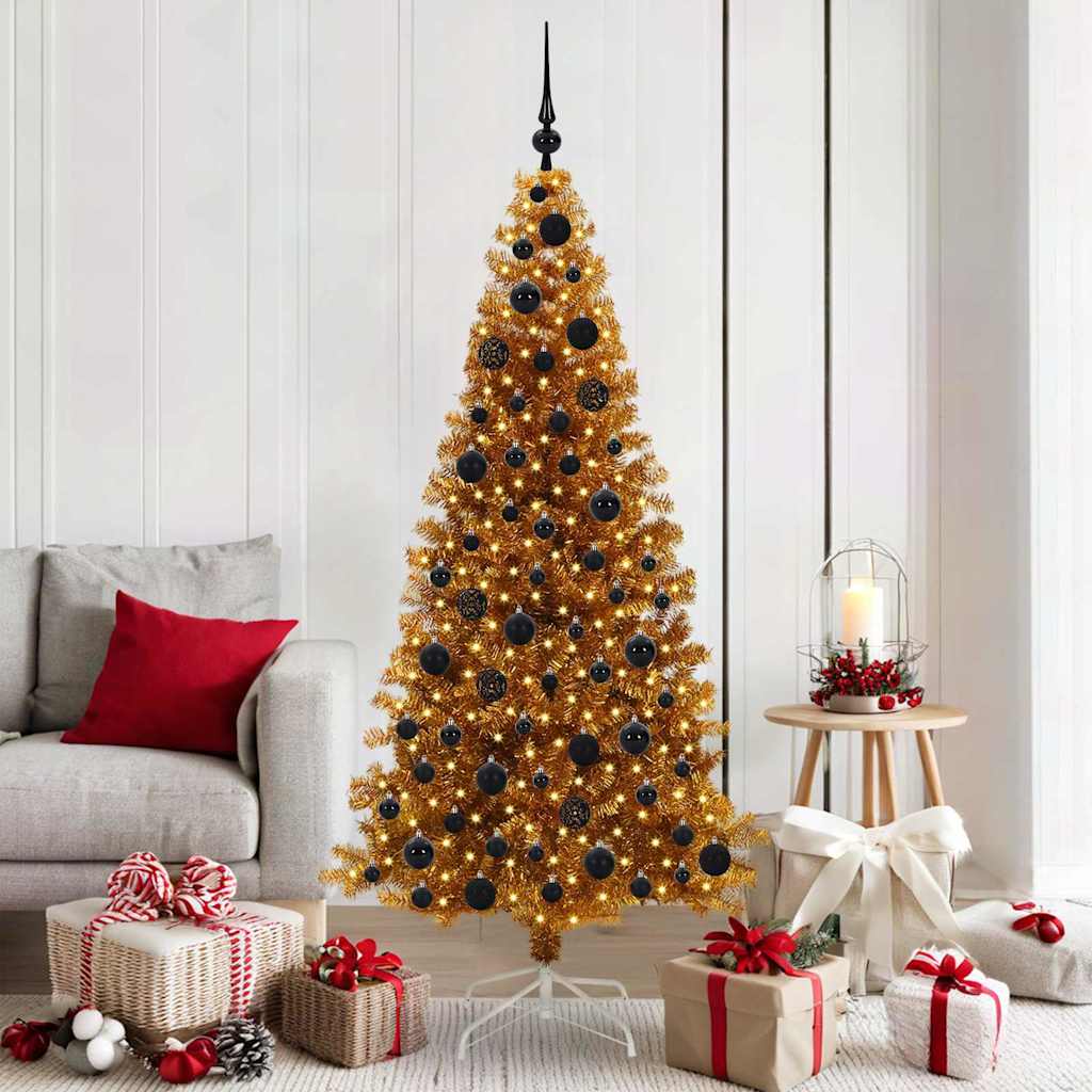 Christmas Tree with 300 LEDs with Stand Gold 180 cm PET