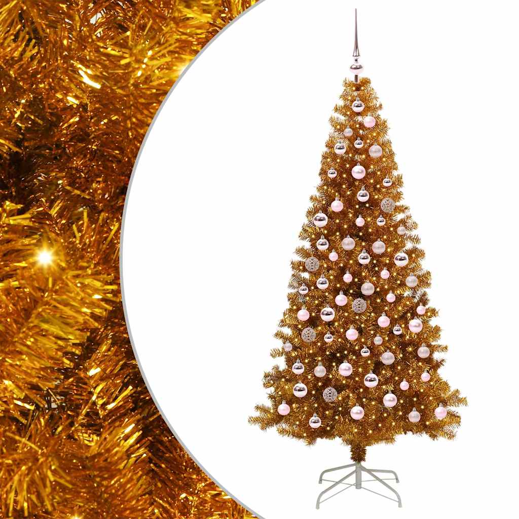 Christmas Tree with 300 LEDs with Stand Gold 180 cm PET