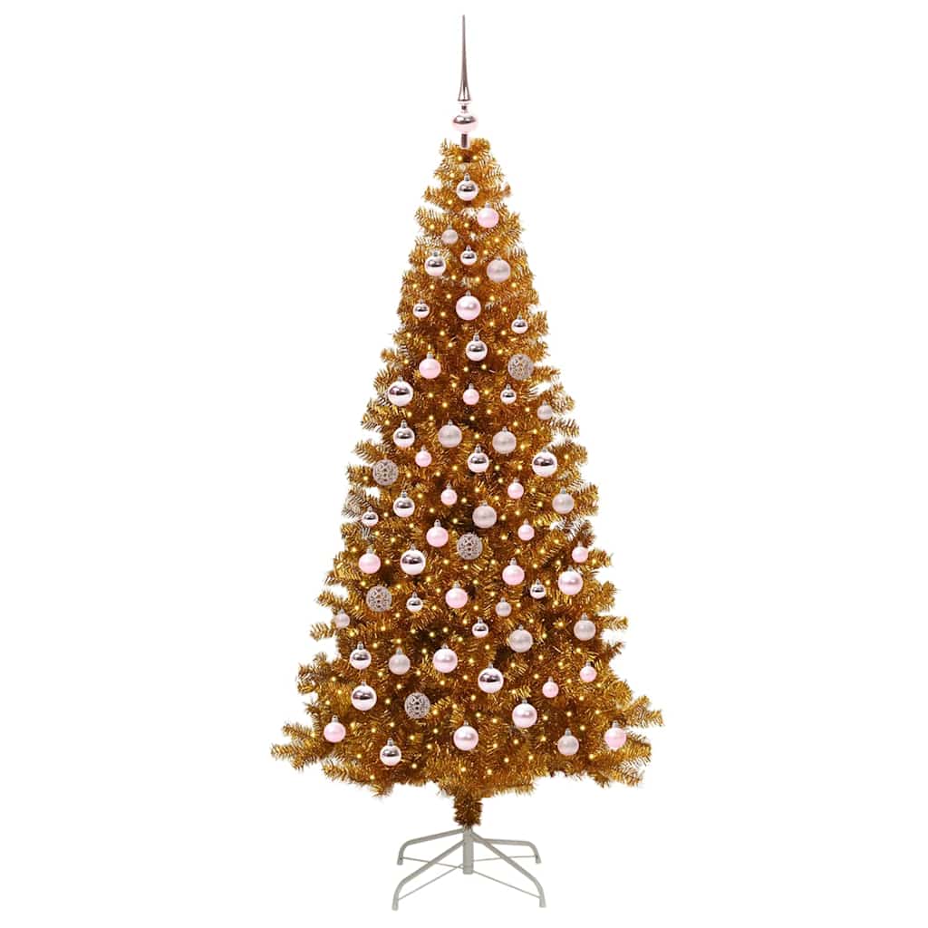 Christmas Tree with 300 LEDs with Stand Gold 180 cm PET