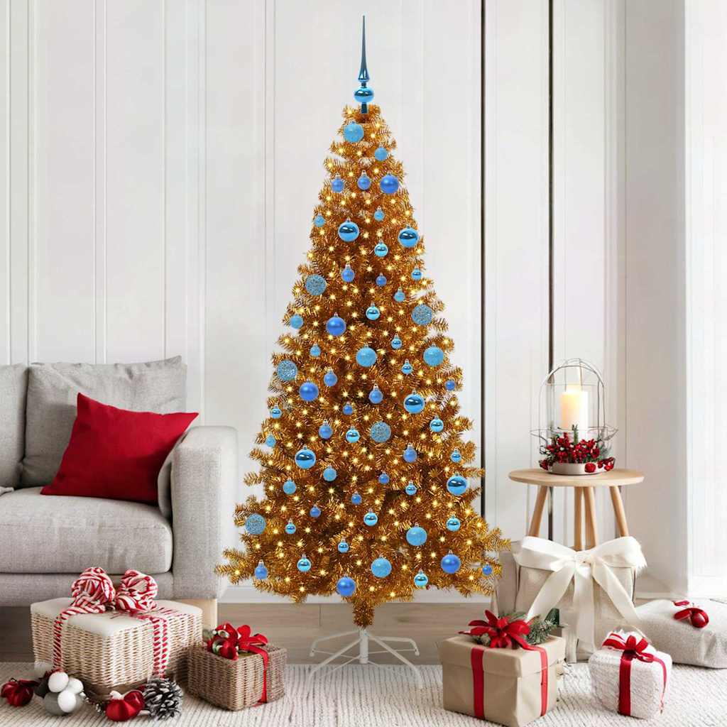 Christmas Tree with 300 LEDs with Stand Gold 180 cm PET