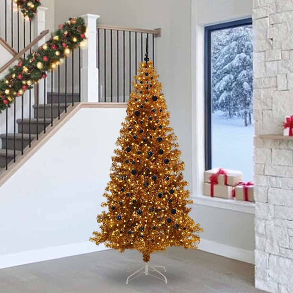 Christmas Tree with 300 LEDs with Stand Gold 240 cm PET