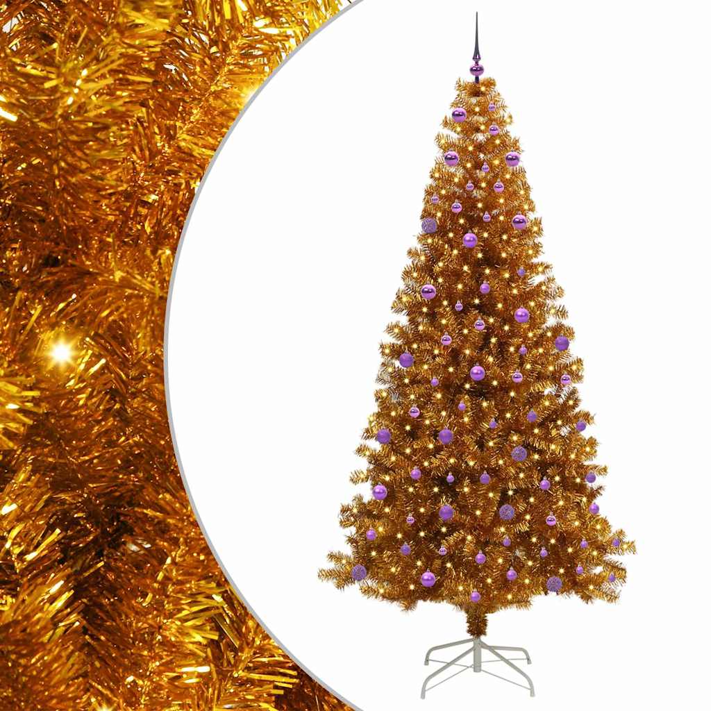 Christmas Tree with 300 LEDs with Stand Gold 240 cm PET