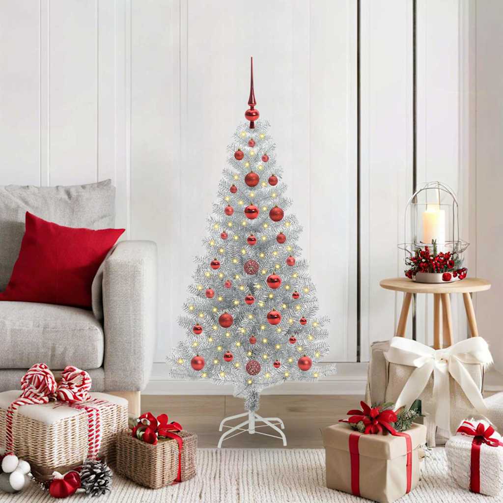 Christmas Tree with 150 LEDs with Stand Silver 120 cm PET