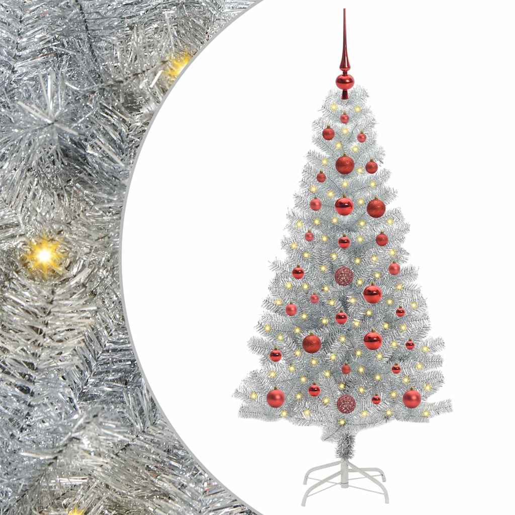 Christmas Tree with 150 LEDs with Stand Silver 120 cm PET