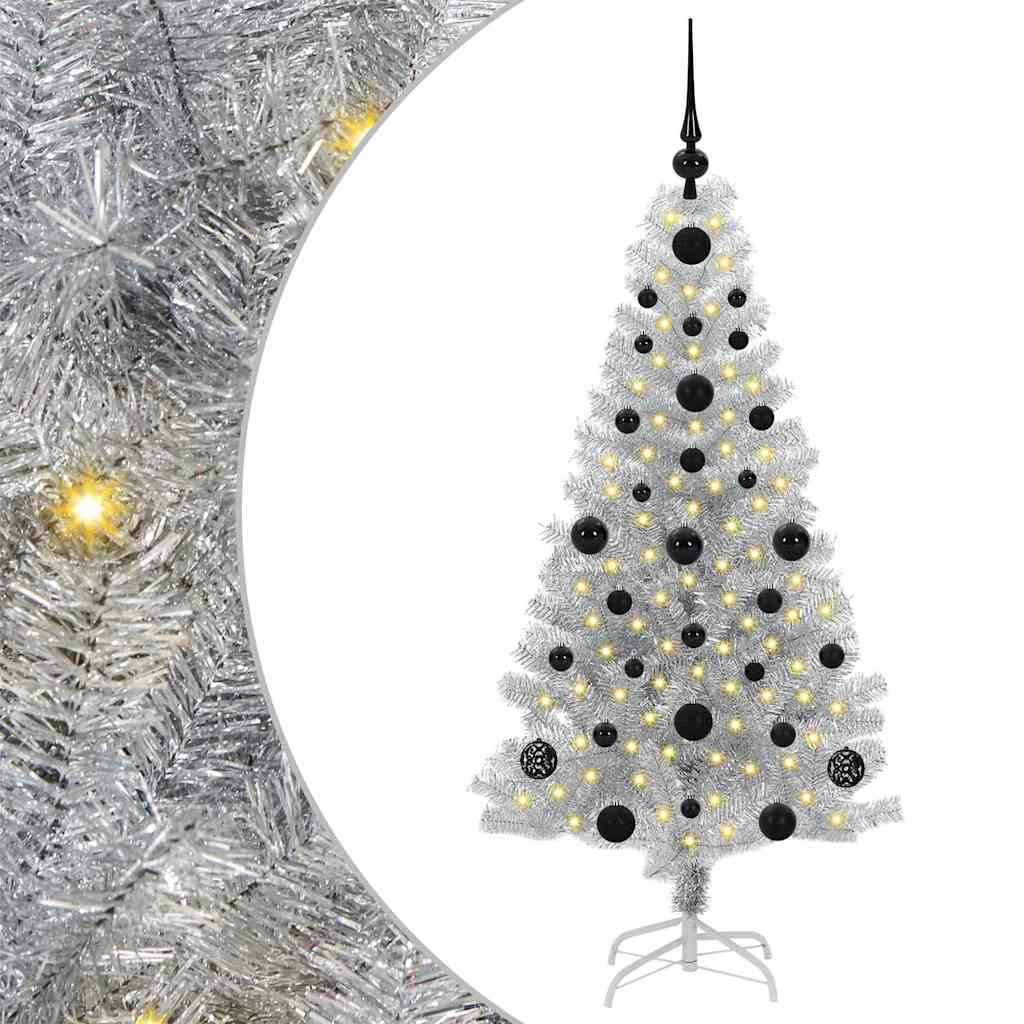 Christmas Tree with 150 LEDs with Stand Silver 120 cm PET
