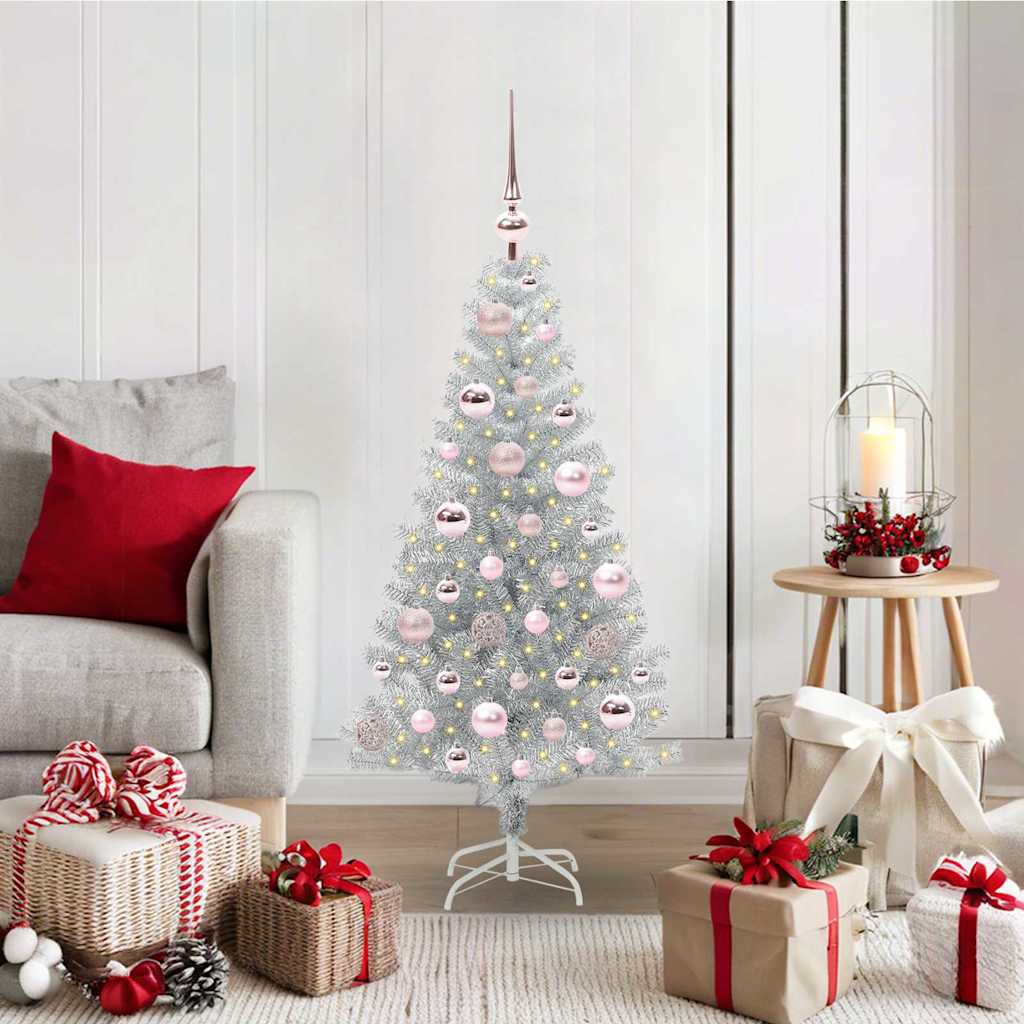 Christmas Tree with 150 LEDs with Stand Silver 120 cm PET