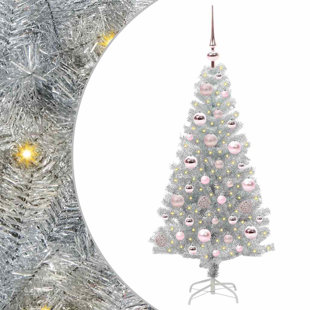 Christmas Tree with 150 LEDs with Stand Silver 120 cm PET