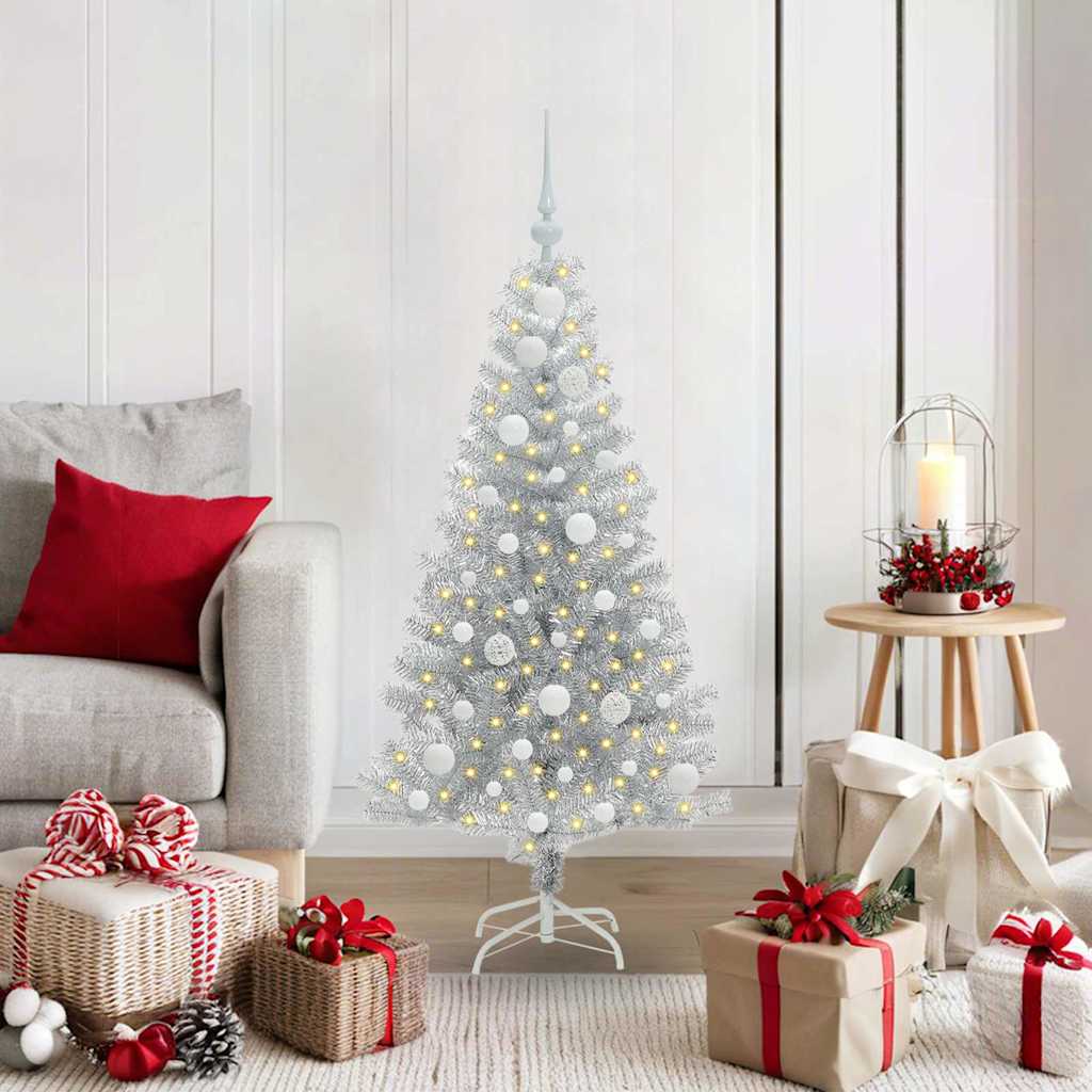 Christmas Tree with 150 LEDs with Stand Silver 120 cm PET