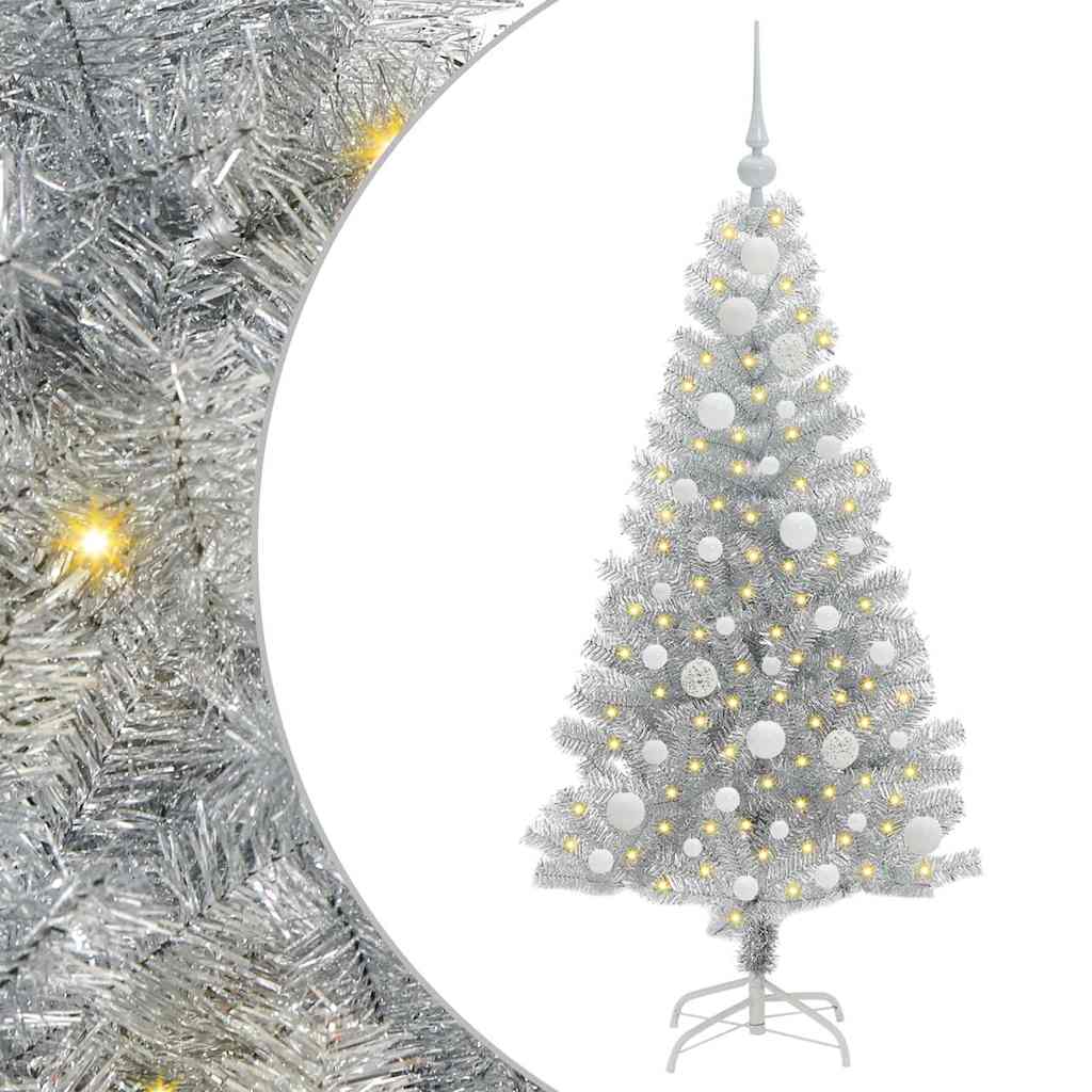 Christmas Tree with 150 LEDs with Stand Silver 120 cm PET